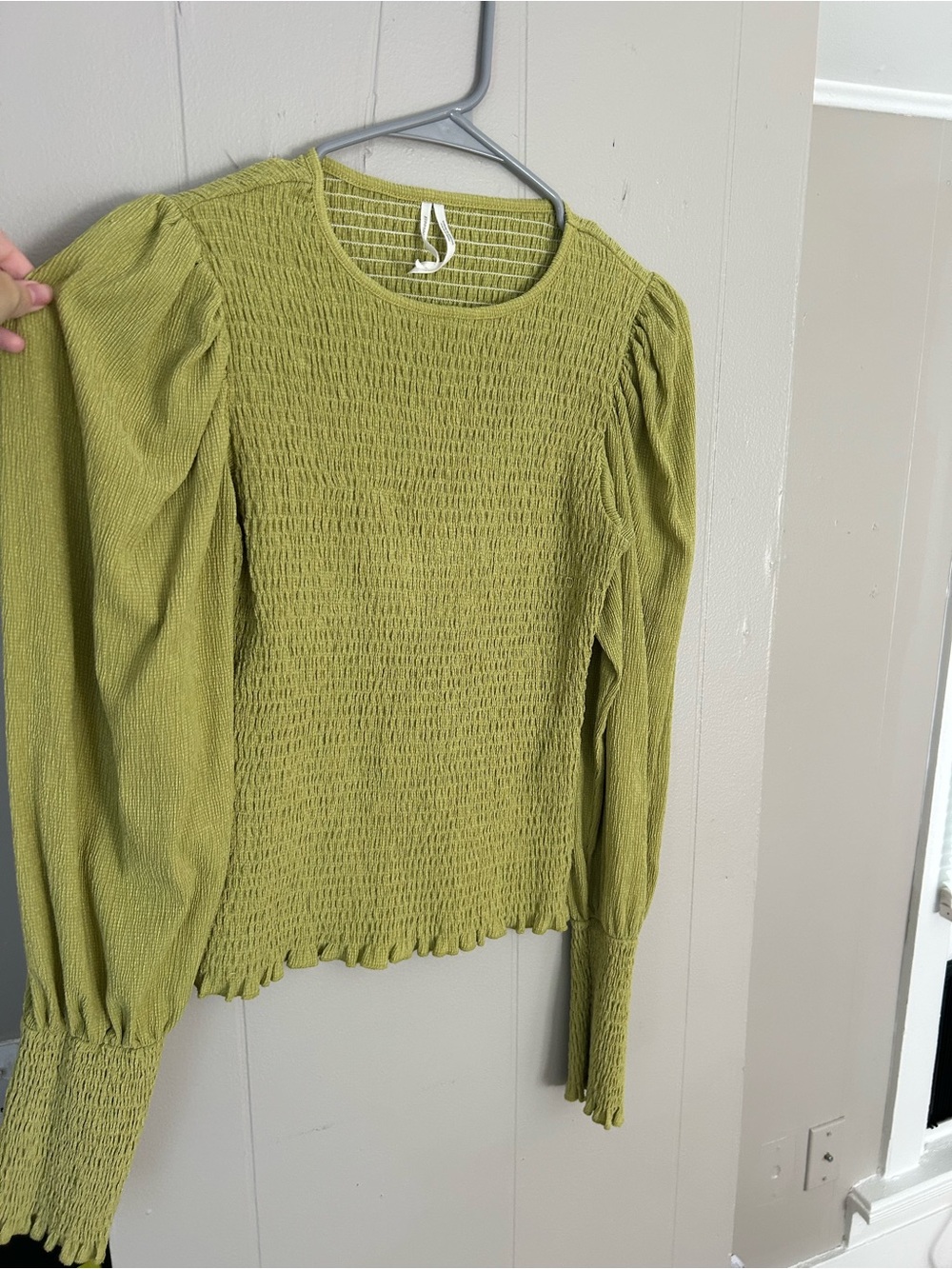 Anthropologie Olive Green Smocked Long Sleeve Top
